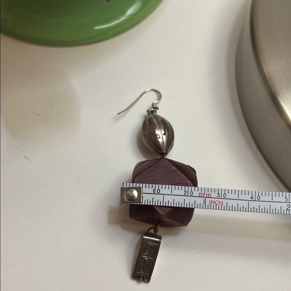Vintage Silver and Deep Red Wood Earrings - Picture 8 of 10